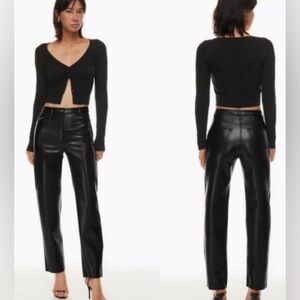 Aritzia Wilfred Melina Shiny Black Faux Leather Pants Size 6 NWT!